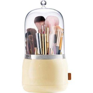 Makeup Brush Holder Organizer with Clear Lid 360 Rotating  Makeup Brushes